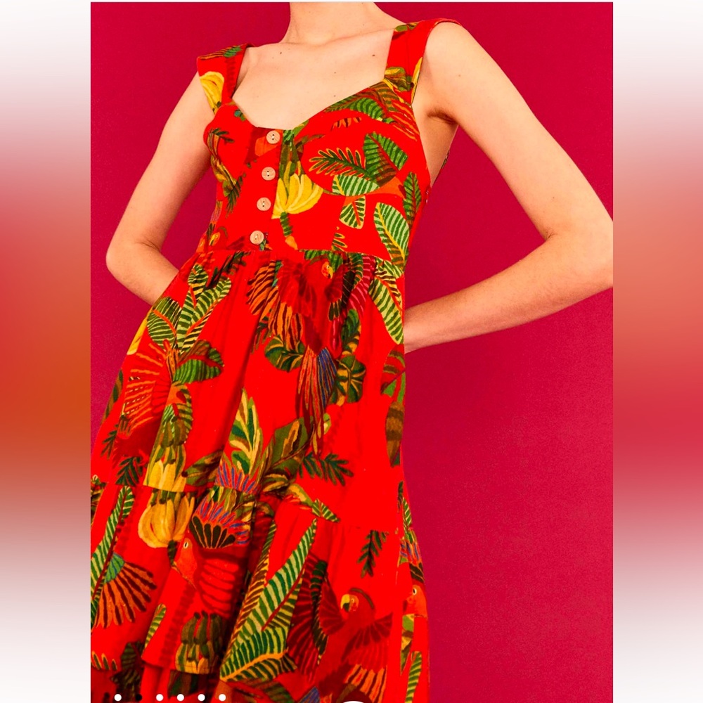 NWT Farm Rio forest birds linen blend dress